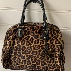 MK leopard fur satchel